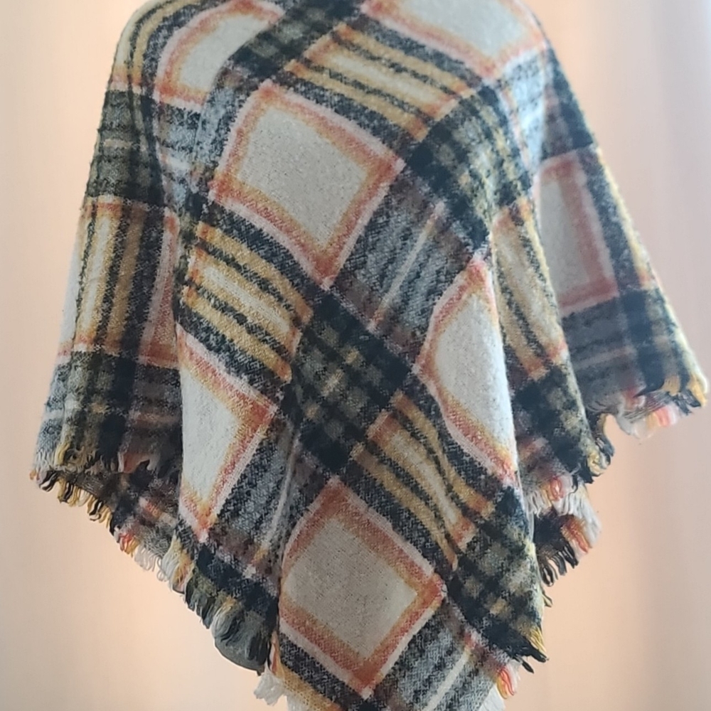 Plaid Poncho with Fringe Woman's - One Size